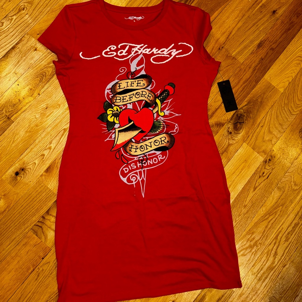 Ed Hardy Red Graphic Mini Dress♥️🔥